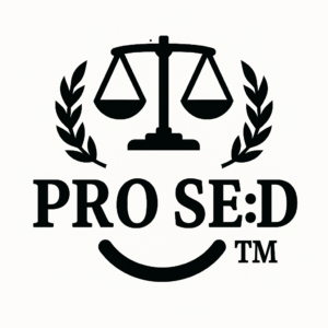 PRO SE:D™ phrase logo with legal scales and laurel branches trademark symbol