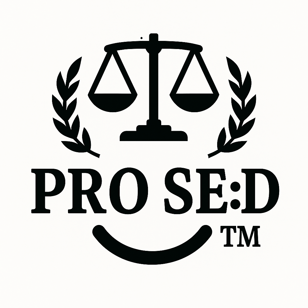 PRO SE:D™ phrase logo with legal scales and laurel branches trademark symbol
